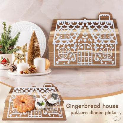 Christmas Gingerbread House Cutting Board Acacia Wood Serving Board Wooden Serving Platter Tray Cheese Fruit Bread Christmas Holiday Xmas Kitchen Decoration - style: Christmas Gingerbread House