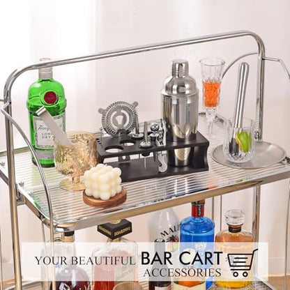 Bartender Kit Cocktail Shaker Set with Stand 17-Piece Bar Tool Bar Set for Drink Mixing Home Bartending Kit Bar Cart Accessories: Martini Shaker, Mixer Spoon, Jigger, Muddler, Strainer & Recipes Gifts - color: Black Silver - 17pcs