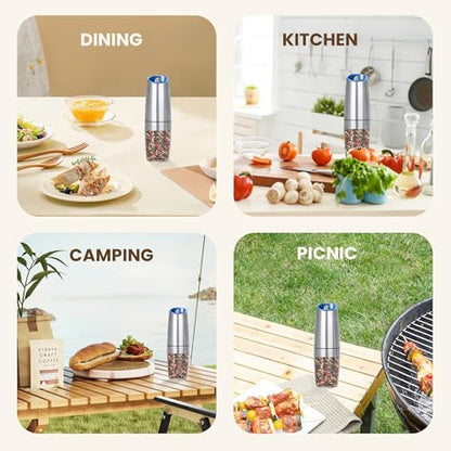 Battery Gravity Salt Pepper Grinder Set, 1 Pack (Silver) | Gravity Automatic Grinder With LED Light & Adjustable Roughness, Each Requires 6 AAA Batteries For Kitchen Daily Seasoning - color: Battery/Single/Silver
