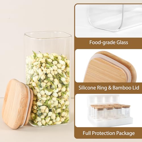 20 Pack 10 oz Square Glass Spice Jars with Lids and Labels – Airtight Small Spice Containers Set, Clear Glass Storage Jars for Seasoning, Spices, Kitchen Pantry Organization - color: Square/10oz/20pcs