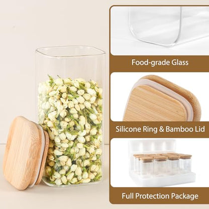 20 Pack 10 oz Square Glass Spice Jars with Lids and Labels – Airtight Small Spice Containers Set, Clear Glass Storage Jars for Seasoning, Spices, Kitchen Pantry Organization - color: Square/10oz/20pcs