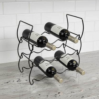 3-Tier Countertop Wine Rack, 12-Bottle Stackable Metal Liquor Display Shelf - color: Black