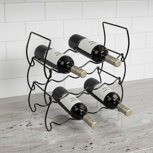 3-Tier Countertop Wine Rack, 12-Bottle Stackable Metal Liquor Display Shelf - color: Black