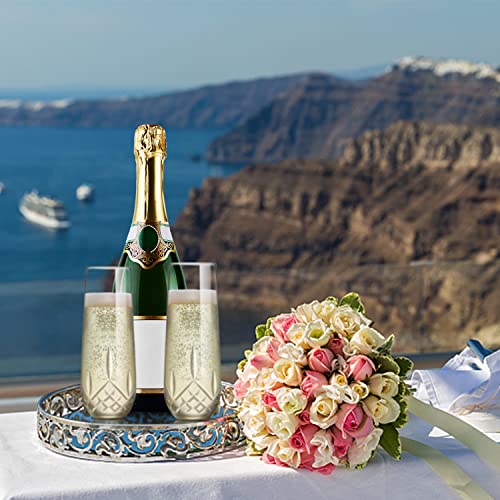 SHOSHIN Stemless Champagne Flutes Crystal, Hand Cut Champagne Glasses Set of 4, 9.5 Oz Champagne Toasting Glasses, Handmade Gift for Birthday, Wedding, Anniversary - color: Classic