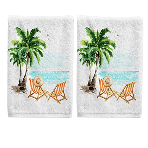 ALAZA Beach Palm Trees Hand Towels for Bathroom Set of 2, Fingertip Towel Face Towel Cotton Soft Absorbent Decorative Bath Towels 15.5x29.5 inch - color: Blue