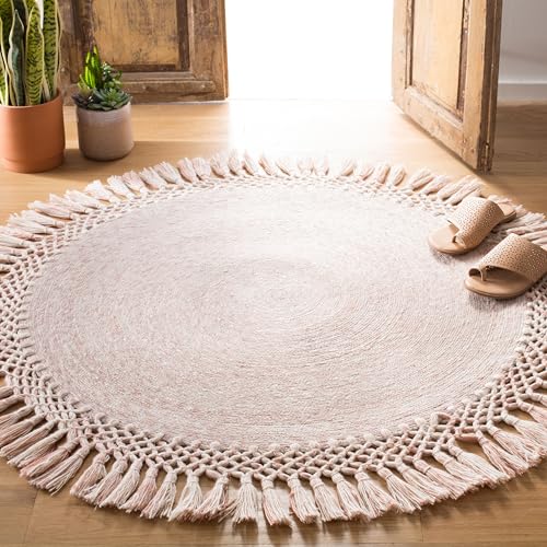 SAFAVIEH Sahara Collection 4' Round Pink SAH490U Handmade Boho Tassel Area Rug - color: Pink, size: 4' (Round)
