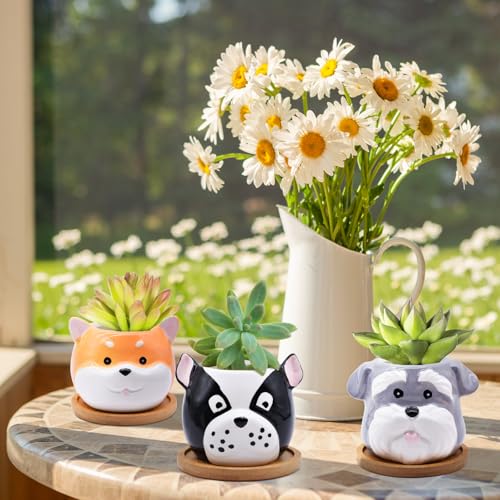 6 Pack Cute Dog Succulent Pots with Drainage – Ceramic Puppy Planters for Small Plants & Cactus, Animal Shaped Mini Flower Pots, Desk & Home Décor, Gift for Dog Lovers, Office, Balcony, Garden - style: Dog