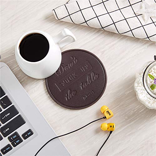 Funny Coasters, Thipoten Leather Coasters with Holder, Protect Furniture from Water Marks Scratch and Damage(6Pcs, Brown) - color: Brown