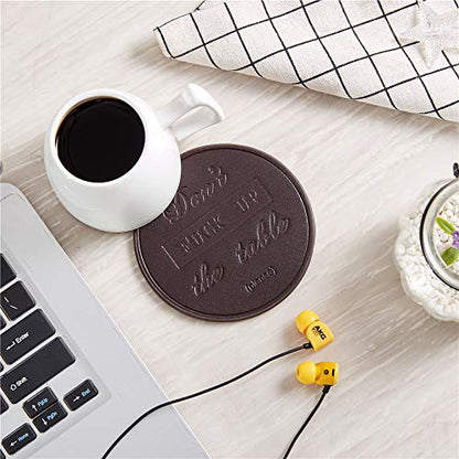 Funny Coasters, Thipoten Leather Coasters with Holder, Protect Furniture from Water Marks Scratch and Damage(6Pcs, Brown) - color: Brown