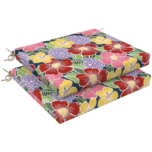LVTXIII Outdoor Seat Cushions Set of 2 Square Corner Chair Cushions with Ties, Patio Chair Pads for Home Office and Patio Garden Furniture Decoration 18.5"x16"x2", Flower Bloom - color: Flower Bloom, size: 18.5"x16"x2" ( Set of 2 )