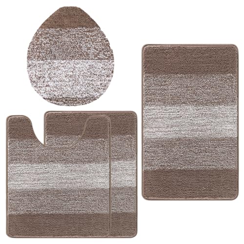 Bsmathom Bathroom Rug Set 4 Piece, Plush Microfiber Bath Mat, Coffee | Super Water Absorbent, Non Slip Machine Washable Bath Rug Sets with Toilet Lid Cover and U-shaped Contour Toilet Mat - color: Coffee, size: 18"x26"+20"x31"+U20"x24"+Cover19"x21"