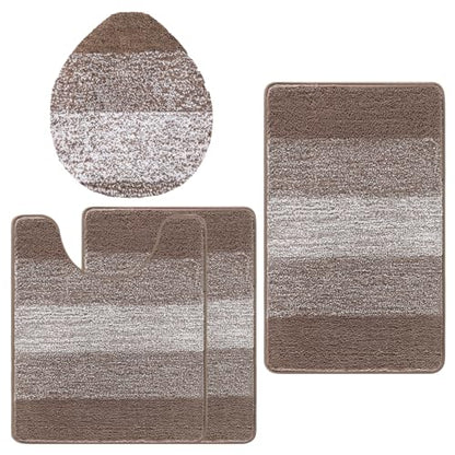 Bsmathom Bathroom Rug Set 4 Piece, Plush Microfiber Bath Mat, Coffee | Super Water Absorbent, Non Slip Machine Washable Bath Rug Sets with Toilet Lid Cover and U-shaped Contour Toilet Mat - color: Coffee, size: 18"x26"+20"x31"+U20"x24"+Cover19"x21"
