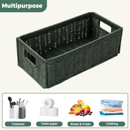 Paper Rope Wicker Baskets with Handles, Toilet Paper Basket for Toilet Tank Top, Small Wicke Baskets for Organizing Shelves (Green-2) - color: Green-2