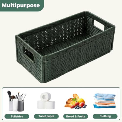 Paper Rope Wicker Baskets with Handles, Toilet Paper Basket for Toilet Tank Top, Small Wicke Baskets for Organizing Shelves (Green-2) - color: Green-2