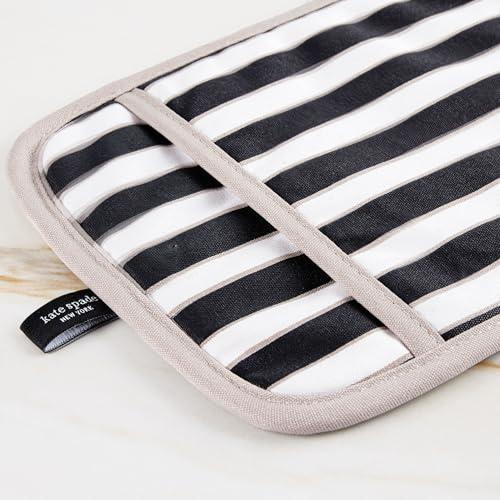 kate spade new york Botanical Stripe Pot Holder 2-Pack Set, 7" x 10", Black/Beige - color: Black/Beige