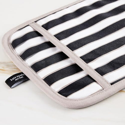 kate spade new york Botanical Stripe Pot Holder 2-Pack Set, 7" x 10", Black/Beige - color: Black/Beige