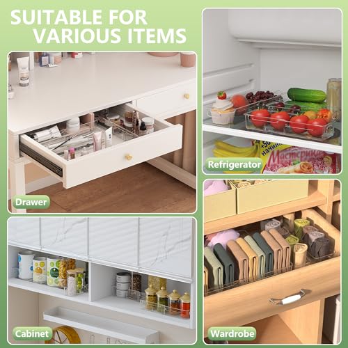 BLULEE 4-in-1 Expandable Drawer Organizer Set, Adjustable Clear Bins | with Dividers for Kitchen, Bathroom, Vanity & Office, Scalable Trays for Cosmetics, Utensils & Desk Accessories (16 Pcs) - size: 16 PCS