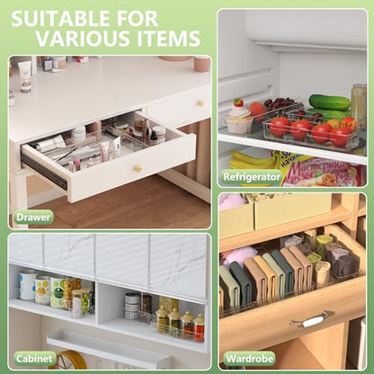 BLULEE 4-in-1 Expandable Drawer Organizer Set, Adjustable Clear Bins | with Dividers for Kitchen, Bathroom, Vanity & Office, Scalable Trays for Cosmetics, Utensils & Desk Accessories (16 Pcs) - size: 16 PCS