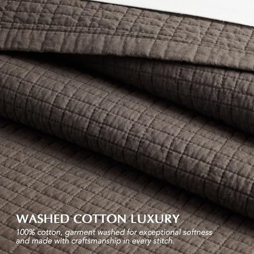 100% Cotton Modern Grid Stitch Quilt Set, King Size, Dark Brown | Pre-Washed Cotton Coverlet Bedspread, Oversized Lightweight 3-Piece Bedding Set for All Season, with 2 Pillow Shams - color: Dark Brown, size: King (110" X 94")