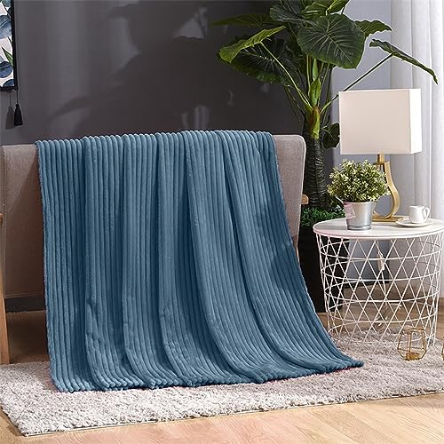 Cozy Super Soft Throw Blankets for Bed, 80x60 Inches Queen Size Solid 3D Ribbed Decorative Fluffy Blanket for Sofa Living Room, Lightweight Plush Fuzzy Warm Flannel Blankets for All Season Use - color: Slate Blue