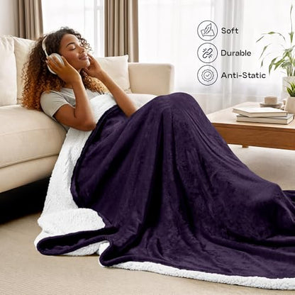 Utopia Bedding Reversible Plush Sherpa Blanket Throw Size Plum, 50x60 Inch | Soft, Warm, Fleece, Bed, Sofa, Couch, Camping, Travel, Cozy, All Season - color: Plum, size: Throw (50x60 Inch)