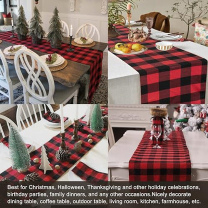 Buffalo Plaid Cotton Blend Table Runner, Classic Farmhouse Checkered Table Runner, 14x72-Red and Black - color: Red and Black, size: 14*72inch