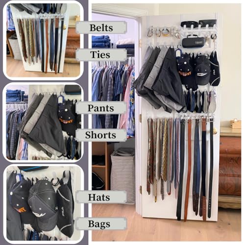 Evelots Rack for Purses, Belts, Jewelry, Ties, Hats - New Over the Door Organizer - Adjustable 8 Tier - 40 Hooks for Multi Uses - Easy Assembly - No Tools Needed - White Coated Sturdy Metal - size: 1 Pack, style: 8-Tier Over-The-Door