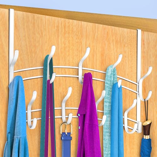 LYNK Professional® Home™ Over the Door Hooks - 18 Hook – Over the Door Coat Rack - Over the Door Hanger - Hanging Towels or Clothes - Bathroom, Bedroom, Laundry Room - Lifetime Ltd. Warranty, White - color: White, size: 18 Hooks Meridian