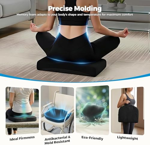 Tsumbay Memory Foam Seat Cushion - XL Size (16.9”x15”), Firm Support Coccyx Cushion for Office Chair, Tailbone Pain Relief with Removable Washable Cover & Handle for Car, Wheelchair - size: 16.9”X15.0”X2.2”