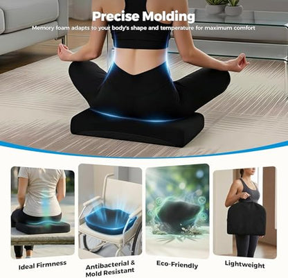 Tsumbay Memory Foam Seat Cushion - XL Size (16.9”x15”), Firm Support Coccyx Cushion for Office Chair, Tailbone Pain Relief with Removable Washable Cover & Handle for Car, Wheelchair - size: 16.9”X15.0”X2.2”