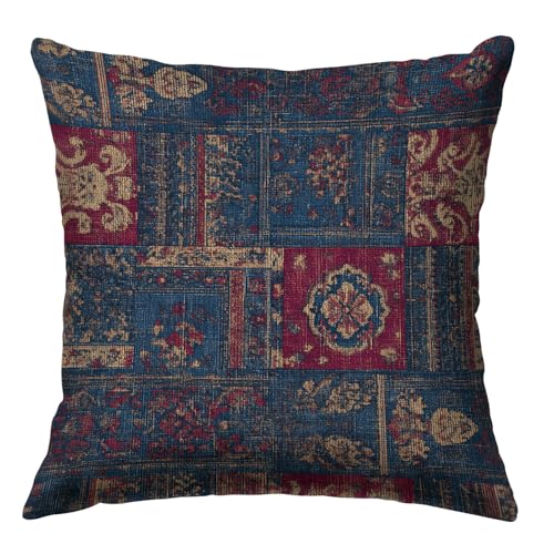 Vintage Turkish Pattern Throw Pillow Covers 18x18 Inch, Moroccan Design Double-Sided Printed Pillowcase, Farmhouse Couch Decor Gift for Sofa Bedroom Living Room (Blue) - color: Blue