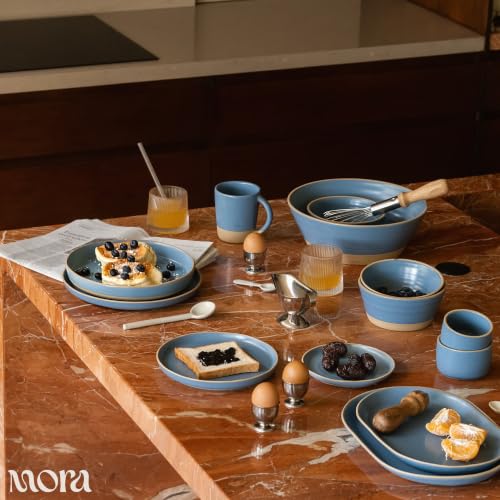 Mora Medium Dishes Set of 4, 35oz Ceramic Pottery Pasta Plate/Wide Bowls - Microwave, Oven and Dishwasher Safe - Sky - color: Sky