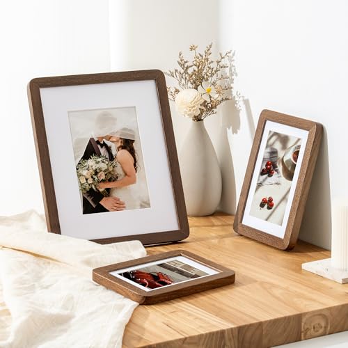 8x10 Solid Oak Wood Photo Frame | 8x10 Picture Frame With Mat For 5x7 | Plexiglas And Hanging Hardware Included | Walnut Wood (1 Pack) - color: Walnut, size: 8''x10''-1P