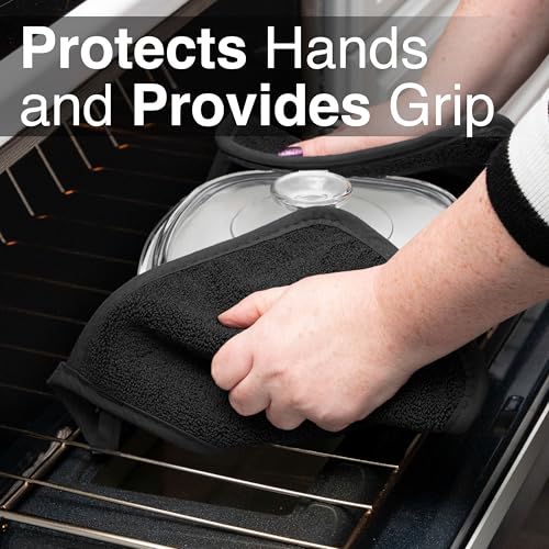 RITZ Terry Potholder & Hot Pad: Unparalleled Heat Resistant, Durable 100% Cotton – Ergonomically Designed for Optimal Grip – Easy-Care Machine Washable – 2-Pack, Black - color: Black, size: 2-Pack