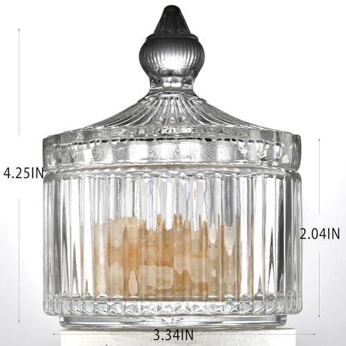 Crystal Glass Salt Cellar with Lid – 7oz Clear Salt Box Salt and Pepper bowls, Salt Container Holder for Kitchen, glass Storage jars for Candies, Sugar, Decorative Kitchen & Dining Table Essential