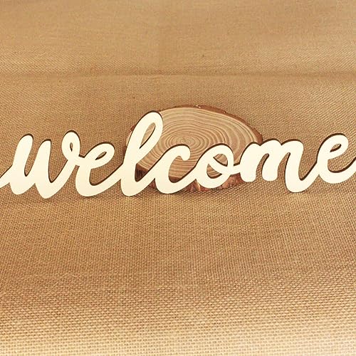 Amosfun 10 Pcs Welcome Door Sign Unfinished Wood Hanging Boards with 10 Lanyards Wooden Welcome Sign Crafts for Front Door Wall Entryway Home Cafe Shop Bar Decor