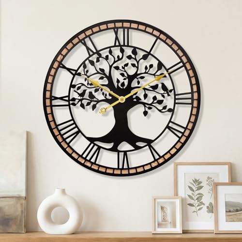 20" Farmhouse Bird Branch Wall Clock with Metal Tree Design | Bird branch accent with quiet movement, hardware included, 1 AA battery not included; approx. 3.5 lb for medium wall spaces - color: Roma, size: 20'' x 20''