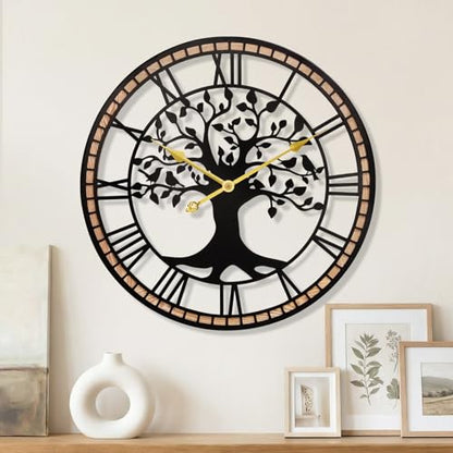 20" Farmhouse Bird Branch Wall Clock with Metal Tree Design | Bird branch accent with quiet movement, hardware included, 1 AA battery not included; approx. 3.5 lb for medium wall spaces - color: Roma, size: 20'' x 20''