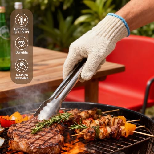1 Pair Heat Resistant Gloves, 932°F Oven Gloves, Cut-Resistant Grill Gloves | Cooking Gloves for BBQ,Grilling,Baking,Cutting, Welding,Smokers and Fireplaces,White