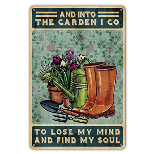 Funny Metal Tin Sign Wall Art Decor - Retro 'Into the Garden I Go to Lose My Mind' Sign for Home Decor Gifts - color: AND