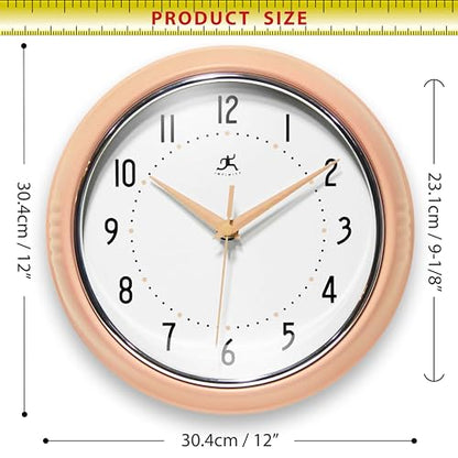 Infinity Instruments Retro 9.5 Inch Round Indoor Wall Clock, Peach Fuzz - color: Peach Fuzz, size: 9.5 Inch