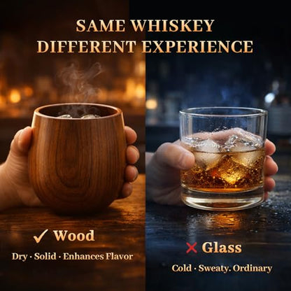 Charred Wooden Bourbon Drinking Glass, Handcrafted 11oz Whiskey Tumblers, Rustic Old Fashioned Glasses, Unique Bourbon Gifts for Men, Dad, Husband (2 Pack)