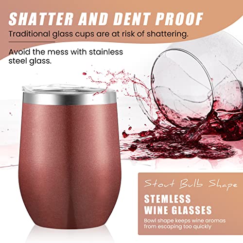 Remagr 16 Pack Stainless Steel Wine Tumblers 12 oz Insulated Vacuum Wine Cup Set Double Wall Stainless Steel Stemless Mug Glasses for Coffee Soda Whiskey Outdoor Travel (Rose Gold) - color: Rose Gold