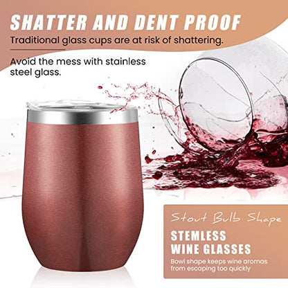 Remagr 16 Pack Stainless Steel Wine Tumblers 12 oz Insulated Vacuum Wine Cup Set Double Wall Stainless Steel Stemless Mug Glasses for Coffee Soda Whiskey Outdoor Travel (Rose Gold) - color: Rose Gold