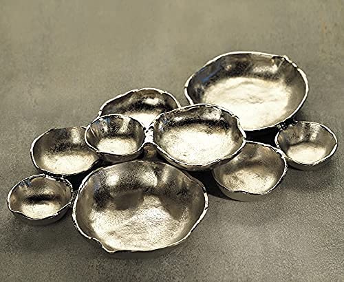 Zodax Cluster of 9 Round Serving Bowls Nickel Base 19" x 12" x 2.5" - color: Silver, size: 19" x 12" x 2.5"