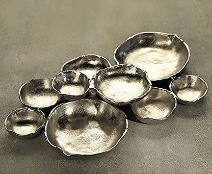 Zodax Cluster of 9 Round Serving Bowls Nickel Base 19" x 12" x 2.5" - color: Silver, size: 19" x 12" x 2.5"