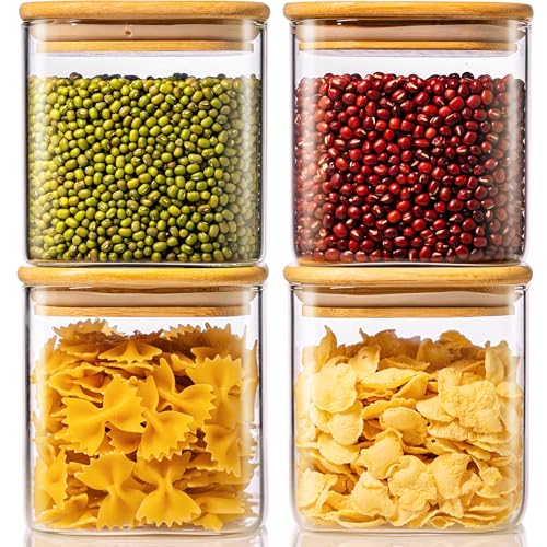 27oz Square Glass Food Storage Containers with Airtight Bamboo Lids, 4 Pack | Pantry Jars for Flour, Sugar, Pasta & Spices, 3mm Borosilicate Glass Canisters Keep Food Dry & Fresh, Easy to Fill & Clean - color: 27oz 4 Pack