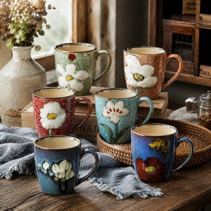 Maxdot 12oz Ceramic Coffee Mugs, Glazing Process Coffee Cup,6 Pcs,Retro - style: Retro