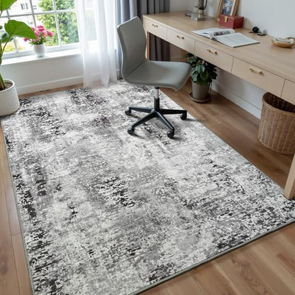 Living Room Area Rug 7x10 Rugs Modern Machine Washable Rug Non Slip Low Pile Large Abstract Rug for Living Room, Bedroom, Farmhouse, Dining Room, Black&Grey - color: Dark Grey, size: 7' x 10' (Rectangular)