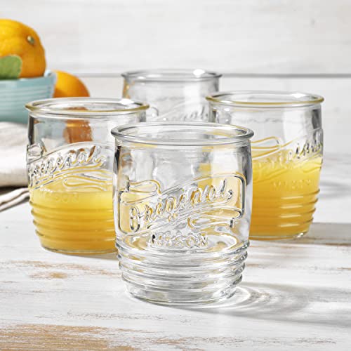 Glaver's Drinking Glasses Set of 4 Original Mason Whiskey 13 Oz Genuine Artisan-Made Vintage Italian Tumbler Glassware Set for Refreshing Drinks, Beverages, Iced Tea - color: Clear, size: 13 Ounces